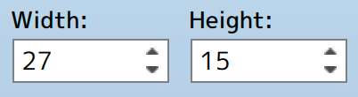 A screenshot showing the width and height values of a map, 27 and 15 respectively.