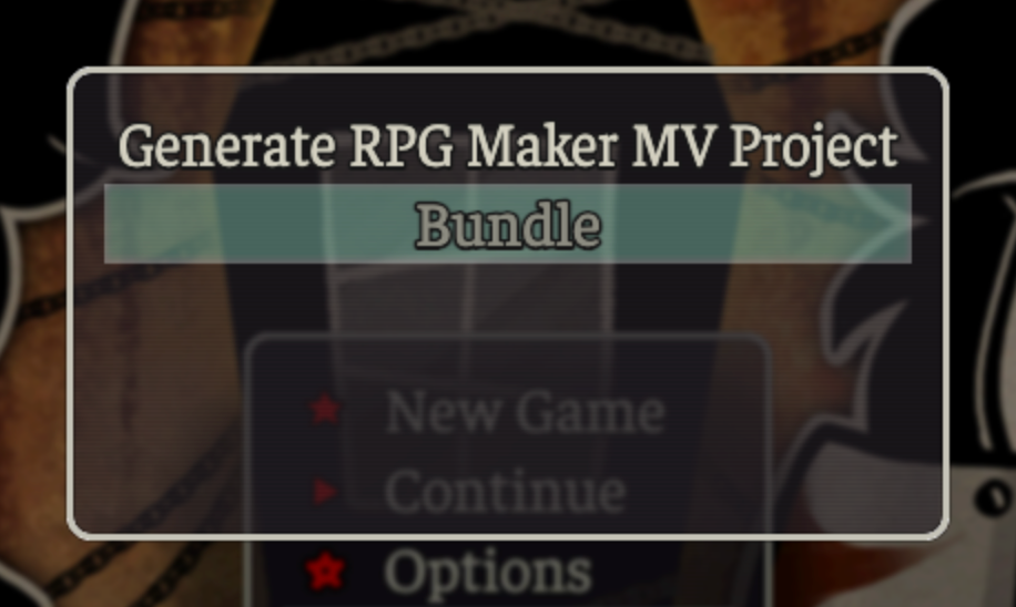 A screenshot of the main menu with an options window open. The window has two options: "Generate RPG Maker MV Project" and "Bundle." "Bundle" is disabled and greyed out.